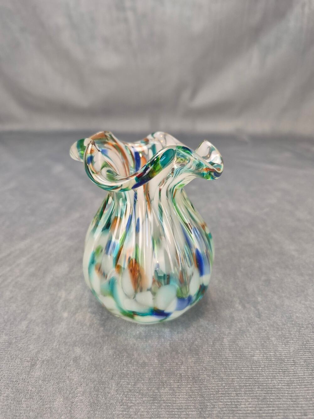 Confetti Ruffled Vase Art Handblown Glass Mid Century Modern
